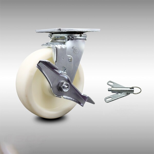 6 Inch Stainless Steel Nylon Caster with Roller Bearing and Brake/Swivel Lock
